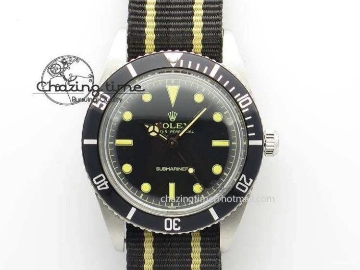 Strap SS Vintage On Dial Black A2836 Date Nylon No 1680 Submariner 0403